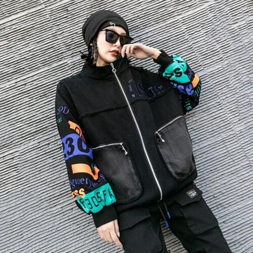 Women spring and autumn coat female printed long-sleeved stitching denim jacket top Y593