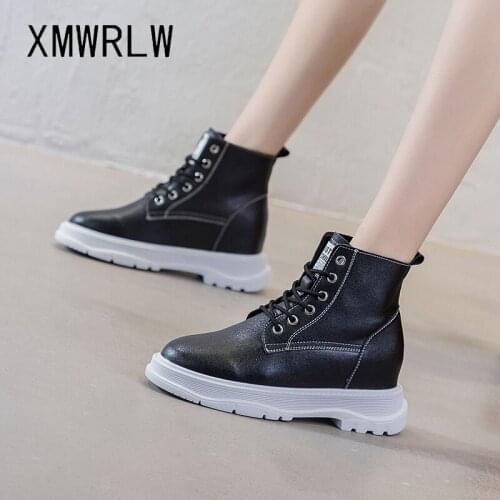 XMWRLW Genuine Leather Ankle Boots For Women Autumn Shoes Hidden Heel Ladies Boots 2020 Autumn Casual Lace up Women Ankle Boot