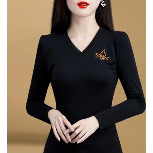 Woman Tshirts T-shirt Female Black Long Sleeve Female Autumn Winter Coat Female Ropa Mujer Camisetas