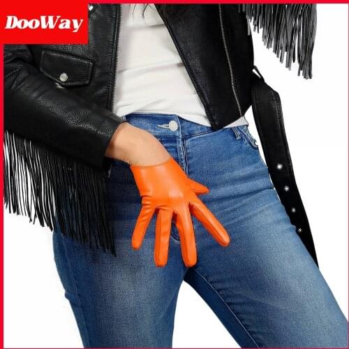 DooWay Women Short Gloves Faux Lambskin Leather Orange 16cm/6inches