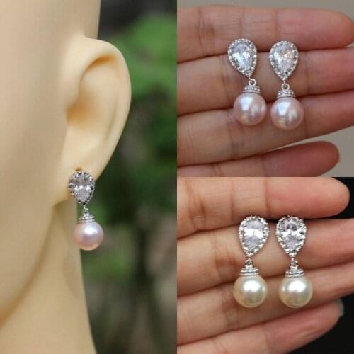 CAOSHI Delicate Womens Drop Earrings with Shiny Zirconia Graceful Accessories with Imitation Pearl Dainty Female Gift Jewelry