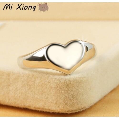 Mi Xiong S925 Sterling Silver Womens Rings Heart-shaped Glossy Elegant Light Luxury Charm Cute Brand Jewelry Attractive Lovely