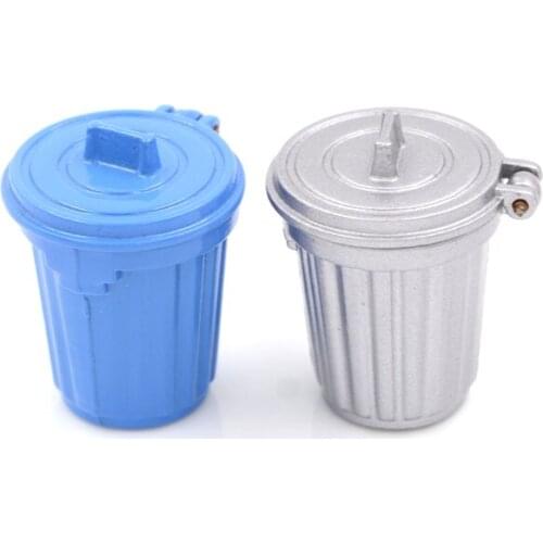 1pc 1:12 Blue/Silver Dollhouse Simulation Kitchen Furniture Toys Pretend Play Miniature Accessories Dustbin/ Trash Can 16*30mm