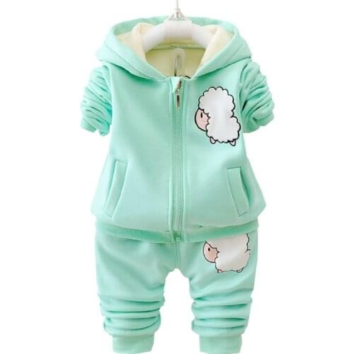 Autumn Winter Children Boys Girls Fashion Clothing Sets Baby Cartoon Hooded Jacket Pants 2pcs/sets Infant Add Cotton Tracksuits