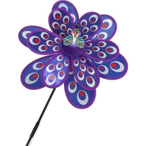 2020 New Double Layer Peacock Sequins Windmill Colorful Wind Spinner Kids Toy New