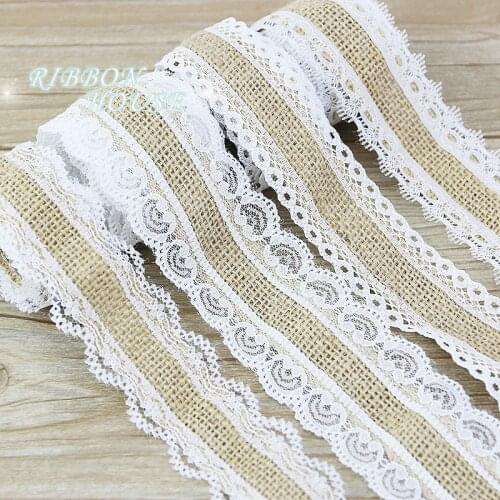 5 meters/lot) natural jute burlap ribbon cotton edge DIY trim fabric sewing wedding decoration lace