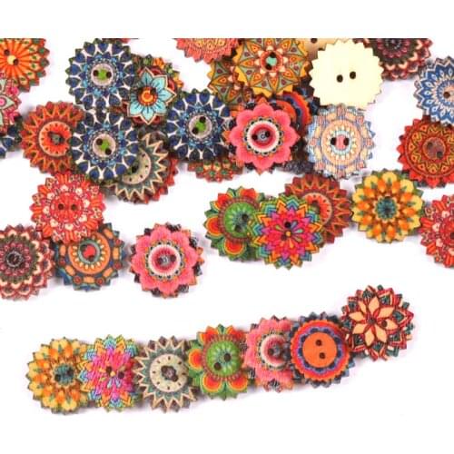 20/25mm Mixed Retro Printed Wooden Buttons For Clothing Scrapbooking Accessories Diy Sewing Crafts Decorative Button 50pcs m2219