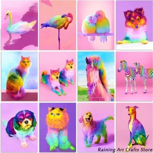 5D Diy Diamond Painting Pink World Colorful Animal Full Square/round Drill Rhinestone Cross Stitch Mosaic Pictures Home Decor