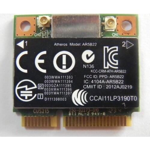 Atheros ar5b22 AR9462 802.11a/b/g/n 2x2 Bluetooth 4.0 Combo Card For 2170p 9470m 434Xs Series, sps 676786-001