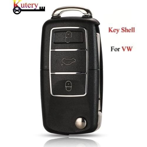 Kutery Folding Remote Key Shell For VW Volkswagen Jetta Golf Passat 3Buttons Key Case Cover With/No Battery Holder HU66 Blade