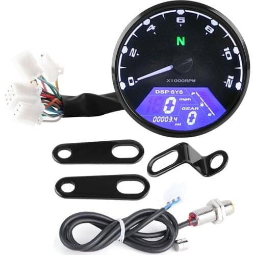 12000RPM Motorcycle LED Backlight Digital Tachometer Speedometer Gauge Fits for most motorcycle with 4 stroke, 2/ 4 cylinders