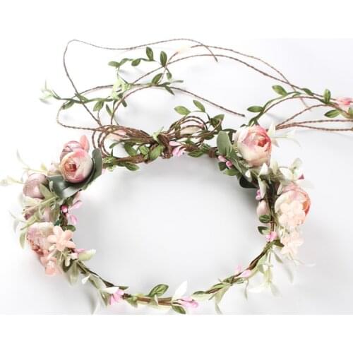 Flower Tiara Girl Crown Headband Pink Blue Head Beach Bridal Flower Hair Comb Wedding Floral Bride Wreath Women Hair Garlands