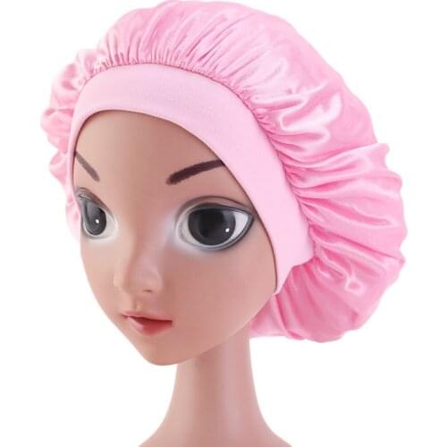 Kids Bath Satin Shower Sleeping Hat Nightcap Wide Brimmed Unisex Soft Solid Elastic Chemotherapy Salon Bonnet Hair Care