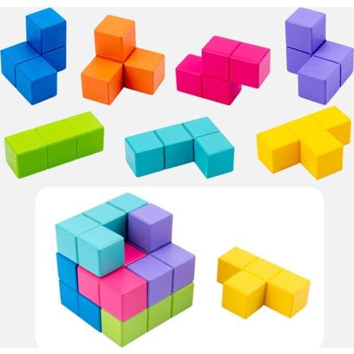 Children Educational Wooden Cube Building Block Assembly Set Kids Puzzle Toys Parent-child Interactive Educational Game Toy Gift