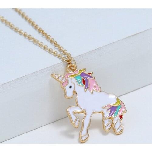 Women Girls Cartoon Horse Chocker Necklaces Kids Cute Animal Unicorn Pendant Necklaces Party Enamel Jewelry Accessories