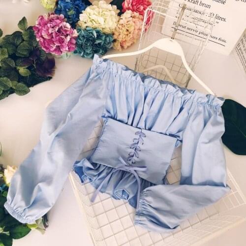 Freeship mulit color choose elastic ladies medieval slashed collar lace up top Blouses &Shirts