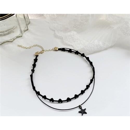 Gothic Black Heart Chain Stars Pendent Necklace Classic Love Pentagram Necklace for Women Men Girls Kid Collar Neck Jewelry Gift