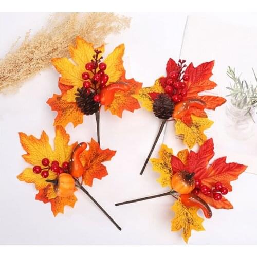 Artificial Maple Leaves Autumn Fall Pumpkin for Halloween Thanksgiving Home Kitchen Festival Table Centerpieces Decor