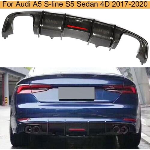 Carbon Fiber Car Rear Bumper Diffuser Lip Spoiler for Audi A5 S-line S5 Sedan 4 Door 2017 - 2020 Rear Diffuser With LED Light