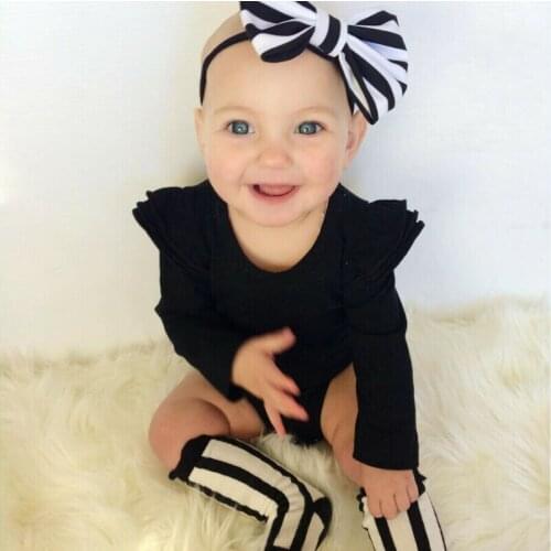 Toddler Baby Girl Clothes Top Romper+Striped Socks + Headband 3pcs Outfits Set Striped girls clothes set Casual streetwear