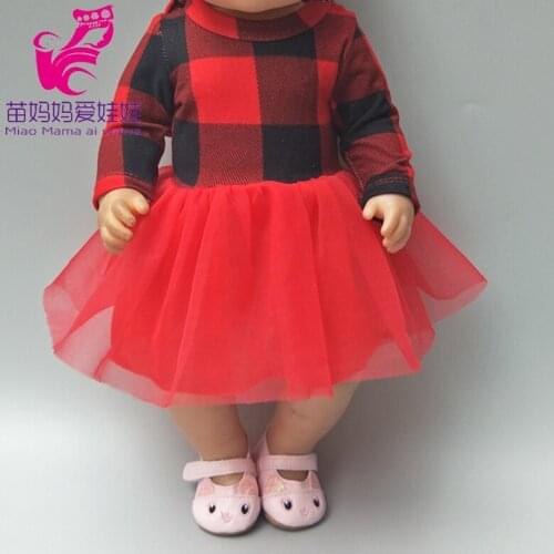 For 43cm baby doll red lattice dress for 40cm baby doll clothes for 18 inch girl doll children gifts