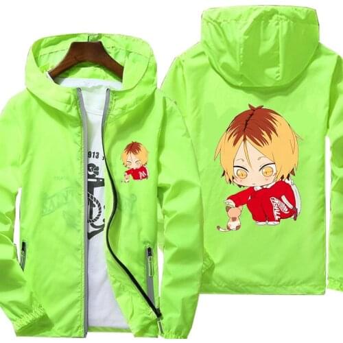 Summer Anime Haikyuu print Hooded Mens Streetwear Jacket Windproof Thin Reflective Sunscreen Windbreaker Skin Outdoor Coats