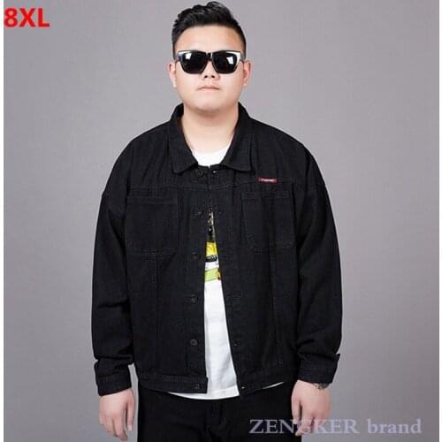 Fashion plus size mens loose bat sleeve denim jacket black plus size student fat jacket 7XL 8XL mens fashion jean jacket
