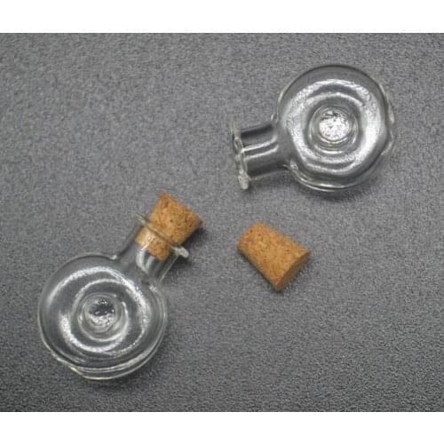 100sets/lot Transparent flat round Charm cork glass Bottle Perfume essential oil vial pendant mini diy glass bottle Containers