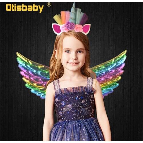 Girls Flower Tulle Unicorn Headband Children Rainbow Headwear Photo Props Party Hair Hoop Baby Girls Hairbands Hair Accessories