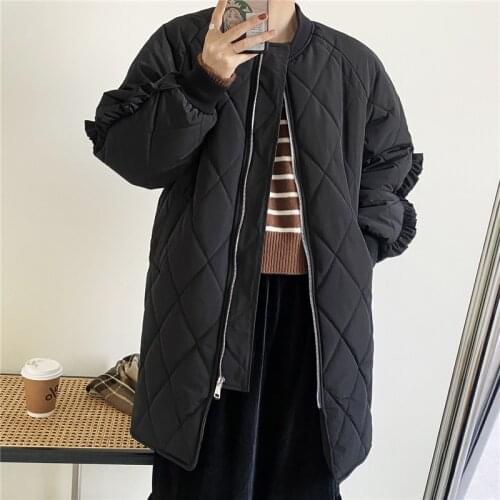 Pure color large size long version thick diamond lattice womens clothing womens jacket cold-proof cotton jacket ladies jacket