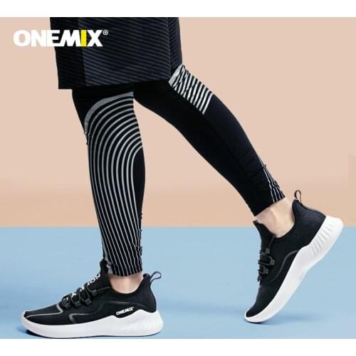 ONEMIX Running Shoes For Mens Slip On Mesh Damping Black Sneakers Man Breathable Light Dedicated Marathon Lace Up Sports Shoes