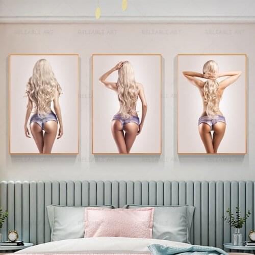 Sexy Beauty Back View Pictures Nude Woman Posters and Prints Blonde Woman Canvas Painting for Bedroom Bathroom Decor Wall Art