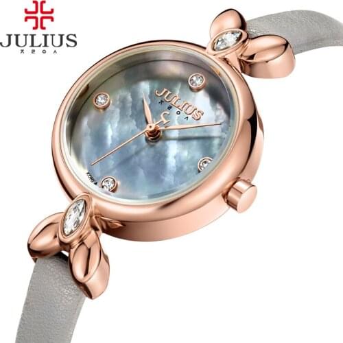 New Womens Watch Mothe of Pearl Japan Quartz Hours Simple Fine Fashion Dress Bracelet Leather Girl Christmas Gift Julius No Box