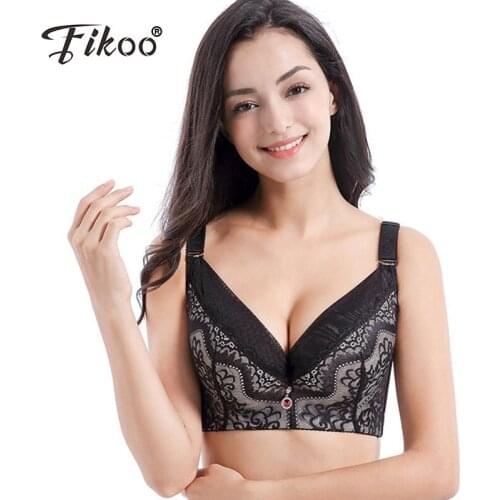 Fikoo Sexy Full Coverage Push up Bras for Women With Pad Underwire Beauty Lace Back Bra Brassieres Lingerie Plus Size 44D 46E