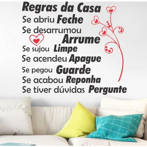 Regras Da Casa Pequenas Coisas Portuguese Quote Wall Stickers Murals For Livingroom Home Decoration Decals Vinyl Poster RU2164