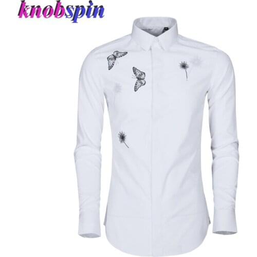 Original Personality slim shirt Men Printed clothing Square collar full sleeve Camisa Temperament male dress Shirts