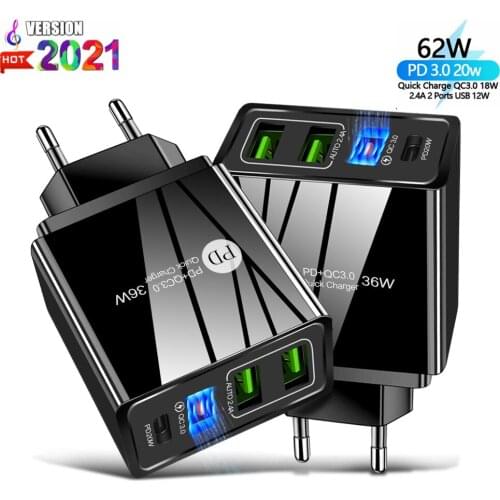 4Port USB Fast Charger 20W PD Wall Quick Charger for iPhone Samsung QC3.0 Charge for Xiaomi EU/ US Plug Mobile Travel charger