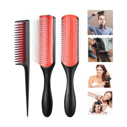 Hair Comb 9-Row Detangling Hair Brush Rat Tail Comb Styling Hairbrush Straight Curly Wet Hair Scalp Massage Brush Women