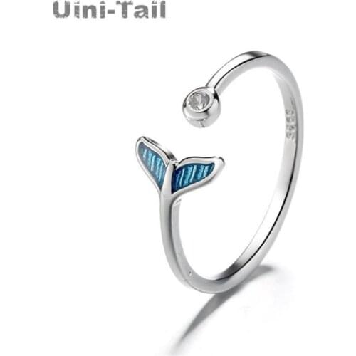 Uini-Tail hot new 925 sterling silver sweet blue mermaid tail ring opening design fashion tide flow high quality jewelry ED608