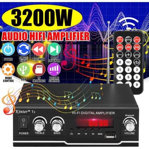 3200W HIFI Bluetooth Power Amplifier Car/Home Theater Digital Power Audio Amplificador Speaker Treble Bass Control FM USB SD