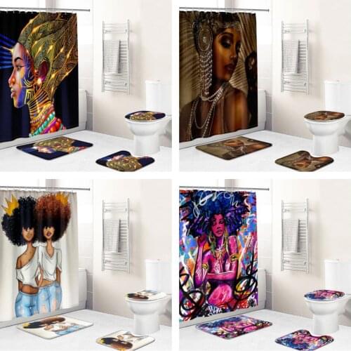 3D Retro Mature Girl Pattern Waterproof Fabric Bathroom Curtain Shower Curtain Cover Non Slip Carpet Toilet Cover Bath Mat