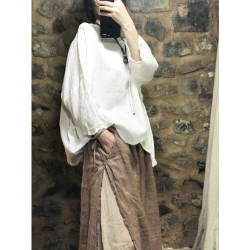 Women Spring Summer Linen Loose Blouse Shirt Female 2021 Vintage Flax Ripped Cuff Linen Shirt Tops Ladies Tops