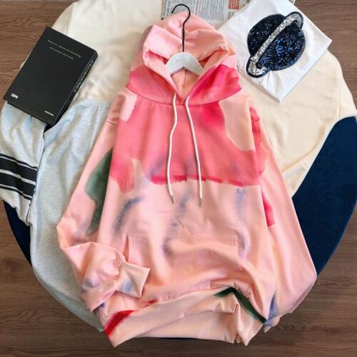 New Spring Autumn Sweet Print Plus velvet Sweatshirts Women Fashion Loose Hooded Pullovers korean Warm Thick Pink Hoodies Mw893