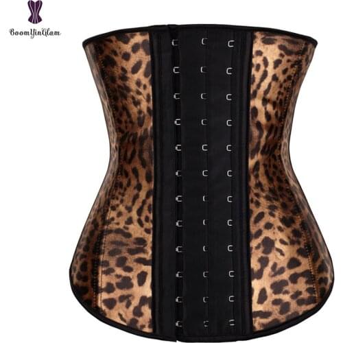 3 Rows Of Hooks Leopard Print Waist Shaper 9 Spiral Steel Boned Latex Waist Trainer For Weight Loss Plus Size 882