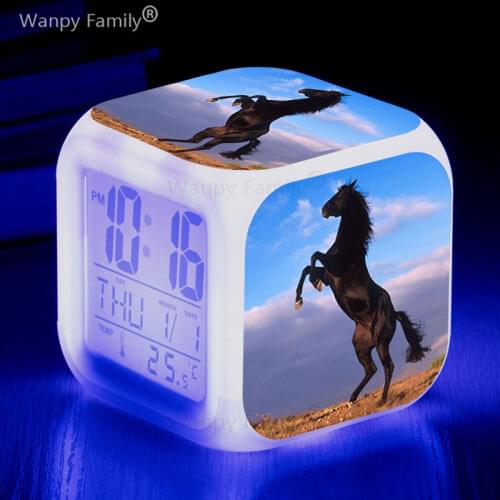 Beauty and the Horse LED Alarm Clock 7 Color Glowing Digital Clock Kids Gift Multifunction Touch Sensing Luminous Watches Clock