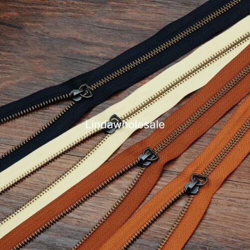 5# zipper head bronze metal teeth 40cm length zipper DIY leather accessories,2pcs/lot