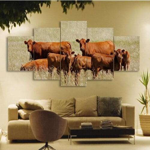 5 Piece Farm Landscape Home Decoration Posters And Prints Cow Animals Canvas Picture Wall Art Picture For Living Room No Framed