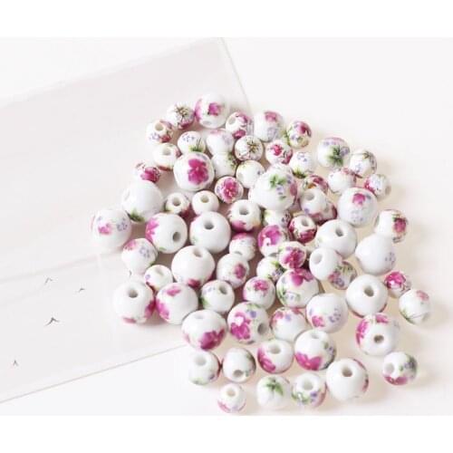 50pcs 8mm 10mm 12mm Round Ceramic Beads DIY Handmade Porcelain Bead Hole Beads For Jewelry Making