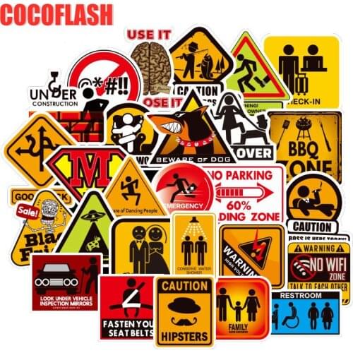 10/50pcs/Set Warning Stickers Road Sign For Laptop Luggage Motorcycle Phone Car Skateboard Bicycle PVC Waterproof Stickers
