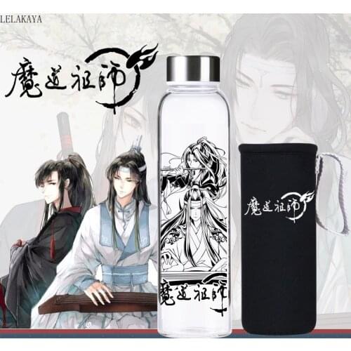 550ml Anime Series Glass Bottle Action Figure Printed Mo Dao Zu Shi Demon Slayer Cartoon Character Wei Wuxian Water Cup With Bag